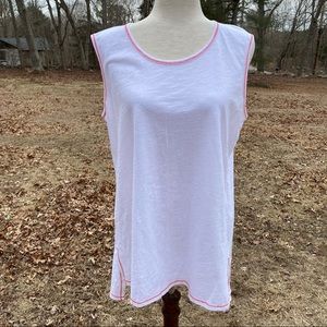 EILEEN FISHER TOP TANK TUNIC WHITE ORANGE ACCENT SLEEVELESS COTTON Size M